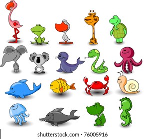  large vector set of different cute animals