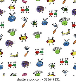 Large vector set of drawings of different characters isolated monsters, bacteria, aliens and other Halloween characters for your design, prints and banners