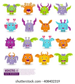 Large vector set of drawings of different characters isolated monsters. Halloween characters for your design, prints and banners