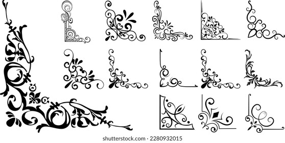 Large vector set of floral corners frame, vintage border.