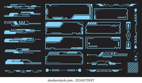 Large vector set of futuristic game UI elements in retro vapor wave style 90s tech display futuristic frame and loaders spaceship space illustration panel 