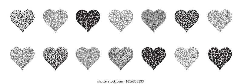 large vector set of heart doodle hand drawn for valentine's day