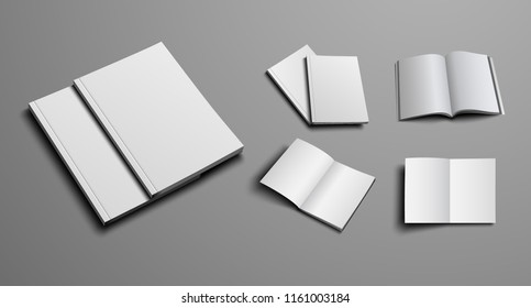  large vector set of log mockups magizine or  brochures isolated on a gray background. Templates Open and closed reversal of the booklet for presentation of design.