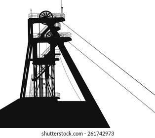 large vector silhouette. A special elevator for raising mineral resources