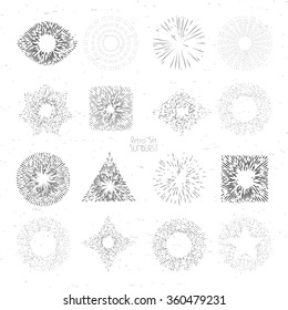 Large vector sunburst retro set, vintage sun rays collection, hipster graphic design decorative frames elements with space for text. 
