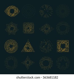 Large vector sunburst retro set, vintage sun rays collection, hipster graphic design decorative frames elements with space for text. 