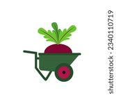 Large vegetable inside a garden wheelbarrow. Vector silhouette.