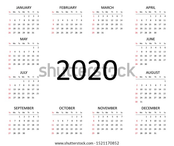 Large Version Calendar Desk Top 2020 Stock Vector Royalty Free
