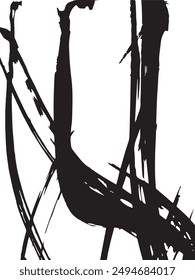 large vertical splashes, lines, of black paint placed chaotically in a grunge style, vector	