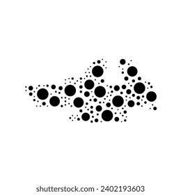 A large vise symbol in the center made in pointillism style. The center symbol is filled with black circles of various sizes. Vector illustration on white background