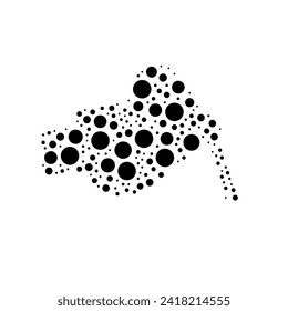 A large vise symbol in the center made in pointillism style. The center symbol is filled with black circles of various sizes. Vector illustration on white background