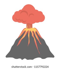 
A large volcano erupting hot lava and gases into the atmosphere
