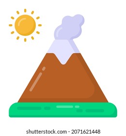 A large volcano erupting hot lava and gases into the atmosphere