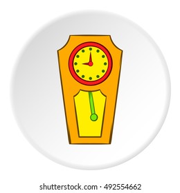 Large wall clock icon in cartoon style on white circle background. Time symbol vector illustration