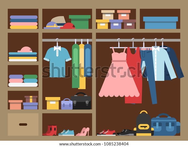 Large Wardrobe Different Clothes Vector Illustration Stock Vector