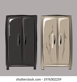 Large wardrobe, storage of things in the apartment. Organization of space, interior, comfort, furniture. Isolated vector objects.