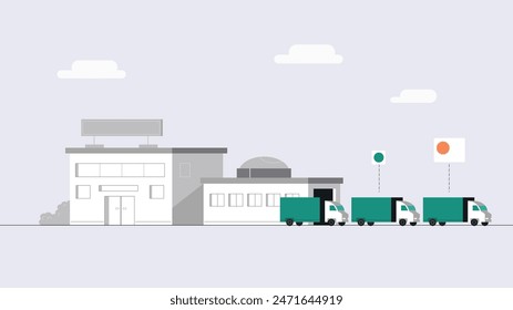 Large warehouse with drawers.Cardboard boxes, truck, production warehouse. Vector.