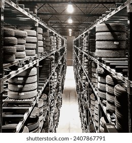 Large warehouse for storing tires