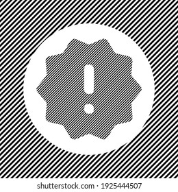 A large warning symbol in the center as a hatch of black lines on a white circle. Interlaced effect. Seamless pattern with striped black and white diagonal slanted lines