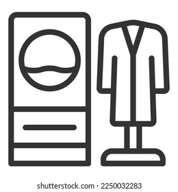 Gran lavadora y abrigo en soporte - icono, ilustración de fondo blanco, estilo de contorno