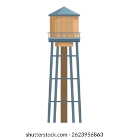 Large water tower providing water to a small town on white background