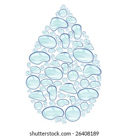 Large waterdrop background made up of many little waterdrops isolated on white