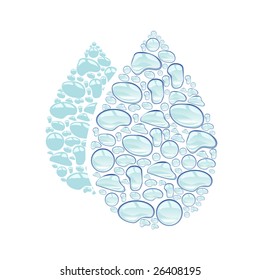 Large waterdrop background made up of many little waterdrops isolated on white