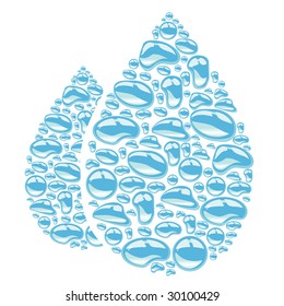 Large waterdrop background made up of many little waterdrops isolated on white