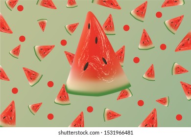 large watermelon pieces and lots of small watermelons at the back