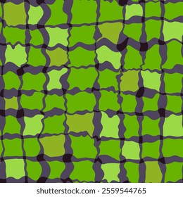 Large Wavy Grid with Water Ripple Effect in Bright Green and Deep Purple Palette
