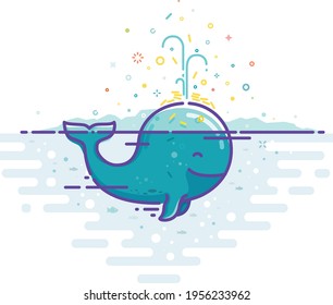 A large whale in the ocean gushes with coins. A fountain of money. Whale is happy to share the money with you.