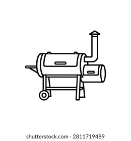 Large wheeled offset barbecue smoker with barrel chamber, side firebox and chimney for slow cooking and smoking meat outdoors