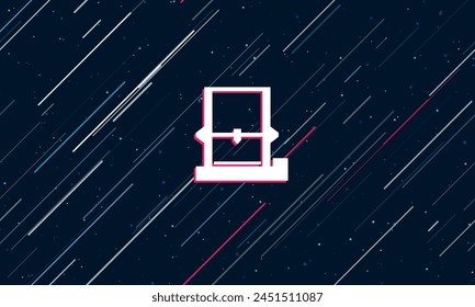 Grande símbolo blanco de la impresora 3D enmarcado en rojo en el centro. El efecto de volar por las estrellas. Ilustración vectorial sobre fondo azul oscuro con estrellas y líneas inclinadas