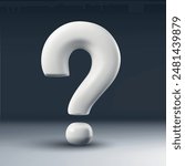 Large white 3D question mark against a dark gradient background