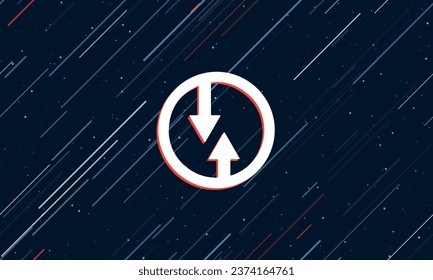 Large white advantage of oncoming traffic sign framed in red in the center. The effect of flying through the stars. Vector illustration on a dark blue background with stars and slanted lines