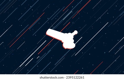 Large white angle grinder symbol framed in red in the center. The effect of flying through the stars. Vector illustration on a dark blue background with stars and slanted lines