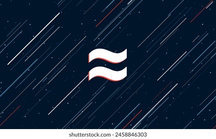 Large white approximately equal symbol framed in red in the center. The effect of flying through the stars. Vector illustration on a dark blue background with stars and slanted lines