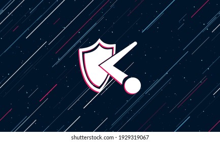 Große weiße Bälle prallen vom Schildsymbol, das in der Mitte rot eingerahmt ist. Der Effekt des Fliegens durch die Sterne. Nahtlose Vektorgrafik auf dunkelblauem Hintergrund mit Sternen und langanhaltenden Linien