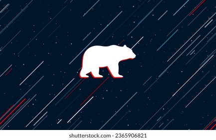 Large white bear symbol framed in red in the center. The effect of flying through the stars. Vector illustration on a dark blue background with stars and slanted lines