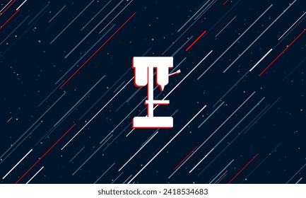 Un gran molino blanco de aburrimiento enmarcado en rojo en el centro. El efecto de volar a través de las estrellas. Ilustración vectorial en un fondo azul oscuro con estrellas y líneas inclinadas