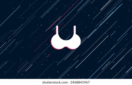 Large white bra symbol framed in red in the center. The effect of flying through the stars. Vector illustration on a dark blue background with stars and slanted lines