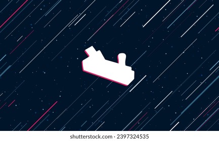 Large white carpentry planer symbol framed in red in the center. The effect of flying through the stars. Vector illustration on a dark blue background with stars and slanted lines