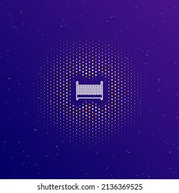 A large white contour baby cot symbol in the center  surrounded by small dots  Dots different colors in the shape ball  Vector illustration dark blue gradient background and stars
