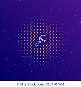 A Large White Contour Baby Rattle Symbol In The Center, Surrounded By Small Dots. Dots Of Different Colors In The Shape Of A Ball. Vector Illustration On Dark Blue Gradient Background With Stars