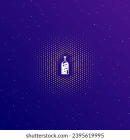 A large white contour a branch in a bottle symbol in the center, surrounded by small dots. Vector illustration on dark blue gradient background with stars