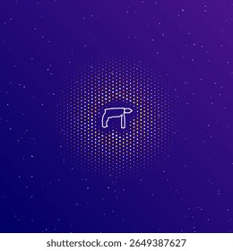 Un Grande símbolo de taladro de contorno blanco en el centro, rodeado de puntos Pequeños. Puntos de diferentes colores en forma de bola. Ilustración vectorial sobre fondo azul oscuro degradado con estrellas