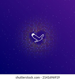 Un gran símbolo de águila de contorno blanco en el centro, rodeado de pequeños puntos. Puntos de diferentes colores en forma de bola. Ilustración vectorial sobre fondo de gradiente azul oscuro con estrellas