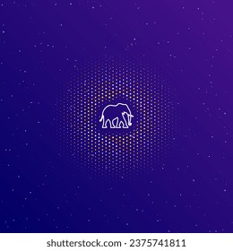 A large white contour elephant in the center, surrounded by small dots. Dots of different colors in the shape of a ball. Vector illustration on dark blue gradient background with stars