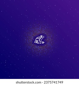 A large white contour frog symbol in the center, surrounded by small dots. Dots of different colors in the shape of a ball. Vector illustration on dark blue gradient background with stars