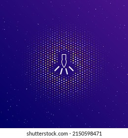 A large white contour garland light bulb symbol in the center, surrounded by small dots. Vector illustration on dark blue gradient background with stars